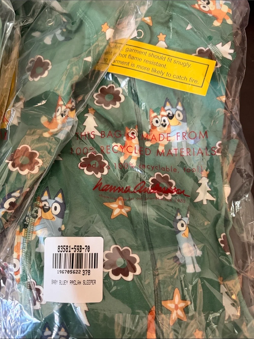Hanna Andersson Green Fleece Character-Print One-Piece Bluey